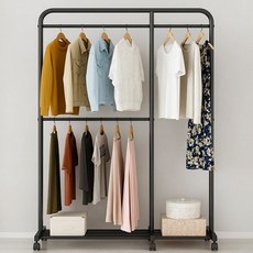 라온프리 튼튼한 이동식 2단 행거, 블랙