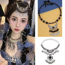 알라딘 자스민 공주 머리장식 악세사리 여행 이국적인, Black Crescent (헤드웨어 + 목걸이)는 품