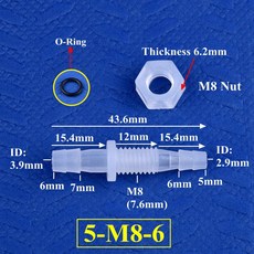 5 200개 M6 M10 3 8mm PP 파고다 다이렉트 커넥터 육각 너트 O 링 수족관 탱크 에어 펌프 어댑터 정원 관개 호스, 20 Pieces With Nut, 5 M8 6 With O ring