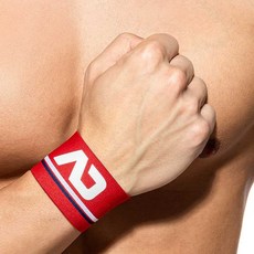 ADDICTED 雙色條紋運動手環 多彩健身吸汗手圈 派對夜店必備 彩虹驕傲遊行 路跑跑步 AC152, 紅色, 1個