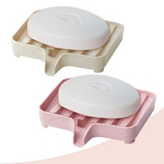 웰빙마켓 물 빠짐 친환경 고급 비누 받침대, 베이지-핑크, 2개