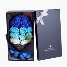 香皂花束 18朵玫瑰花造型 附精美禮盒, 18朵新款漸變藍色-禮盒+提袋, 藍
