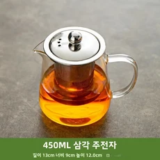 두꺼운 유리 티포트 차 물 티컵 고온 내열 세트 가정용 싱글 주전자, 02 업그레이드된 원형 찻주전자   450ml