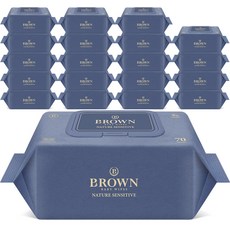 브라운 네이처 센시티브 도톰한 아기 물티슈 엠보싱 저자극 캡형, 73g, 70매, 20개