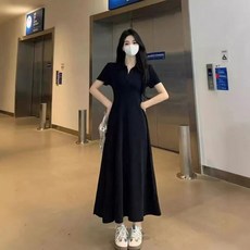 Veralool 여성 여름 휴양지 원피스 반팔 슬림핏 폴로 카라 여자 예쁜 롱원피스
