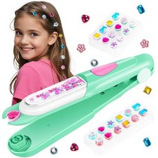 Kidzkube Hair Gem 스탬퍼 키트 여아용 반짝이는 헤어 주얼리 재사용 가능한 빛나는 다이아몬드가 있는 헤어 스타일링 도구 만 3 4 5 6 8-12세 여아용 생, 그린