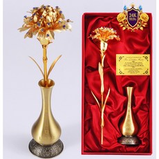 금 카네이션 장미 24k 골드 금카네이션 블루 사파이어 보석 금카네이션 황동화병 set 꽃 금카네이션꽃set 어버이날 스승의날 선물 부모님 결혼기념일 선물 생신 생일 축하 선물, 1개, 사랑합니다 LOVE 황동화병