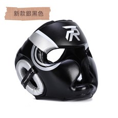 子甄彣璟 FRISKY 泰拳 跆拳道 全防護 頭盔 護頭套 空手道 拳擊頭套 散打 訓練帽 防具 護具 運動頭套, 1個, 新款銀黑色-L, 新款銀黑色