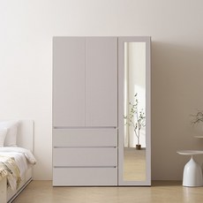 바로방가구 이븐 터치 빅수납 전신거울 서랍 옷장 1200세트 드레스룸 시스템장, 연그레이