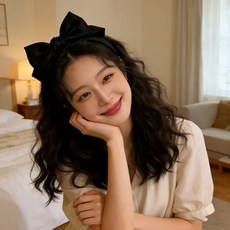 왕리본 머리띠 헤어밴드 사진관 코스튬 소품, 1개, 블랙