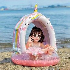 차양막 아기 튜브 어린이 보행기 튜브 남여 공용 유아 인싸 튜브 6개월 이상 영유아용 0-4세 자외선 차단 물놀이 해변 수영 그늘막, 1개, 블루 상어