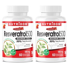 캐나다 뉴트리돔 트랜스 레스베라트롤 고순도 99% 500mg Resveratrol 500 Maximum Strength 60베지캡슐, 2개, 60정