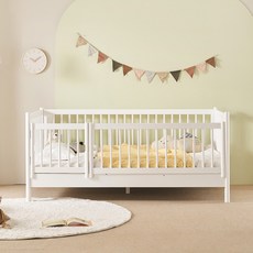 장인가구 뉴피터 SE0등급 키즈 데이베드 올가드형 원목 침대 SS+본넬 유로탑매트, 애쉬화이트(다릿발형)