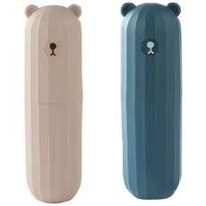 로앤제이 휴대용 여행용 곰돌이 칫솔통 양치컵 칫솔 치약 케이스 1+1, 1개, 베이지+네이비