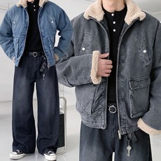 데님 양털 플리스 오버핏 무스탕 점퍼 자켓 패딩