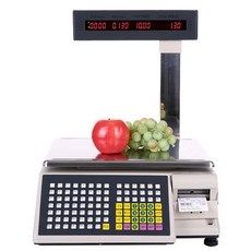 라벨 인쇄 기능이 있는 저울 15kg/30kg 용량 5g/10g 정확도 스탠드형 디스플레이 및 영수증 프린터 내장 소매점 슈퍼마켓용, 30kg/10g