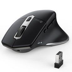 Bluetooth 또는 USB 수신기를 갖춘 iClever 무선 마우스 조정 가능한 2400DPI 충전식 컴퓨터 5개 노트북, 02 블랙실버