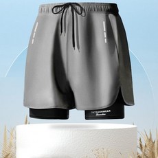 DUGNMARKT 수영복 바지 비치웨어 하의 반바지 그레이 2XL 남성 투인원 팬츠