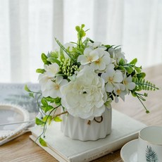 仿真花植物花藝小盆栽 室內家居擺件設客廳辦公桌裝飾 假花乾花花束花瓶 園藝插花擺件, 麗雅白（包含花瓶）
