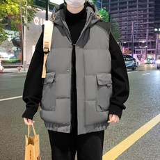 連帽羽絨棉馬甲 - 青年學生寬鬆保暖背心坎肩馬夾潮流外套 加肥加大尺碼