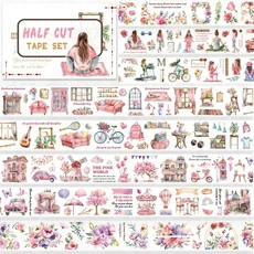 4Pcs 매트 파자마 레이디 애완 동물 테이프 PreCut 꽃 장식 스티커에 대 한 투명 마스킹 Scrapbooking 저널, 02 JD385 1