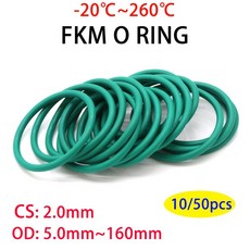 고무패킹 고무링 세트 10/50Pcs 녹색 FKM O 링 CS 2mm OD 5 160mm 씰링 가스켓 절연 내유성 고온 저항 불소 고무, [00] 10Pcs, [00] OD 75mm ID 71mm, [01] CS 2.0mm