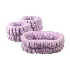 워시 페이스 헤드밴드 여성용 코랄 플리스 헤어 밴드 커프 방수 흡수성 팔찌 액세서리 세트, 25) Light Purple 3Pcs