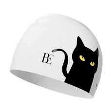 [BE] 여성 실리콘 수영모 블랙 고양이 귀여운 디자인, 1개, 하양색