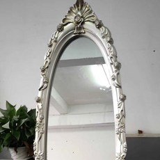 【豆腐妹的窩】破損補寄新品立體鏡子全身落地鏡女生臥室宿舍家用雕花歐式復古led穿衣試衣鏡, 仿古銀