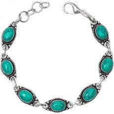 보석 팔찌 여성용 수제 실버 오버레이 타원형 베젤 조절 가능 선물, turquoise