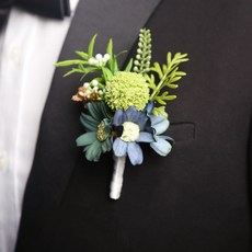 西式婚禮伴郎伴娘結婚胸前花姐妹手腕花婚禮全套家人胸花高檔父母襟花, 絨球配寶藍花A款（H568胸花）, 1個