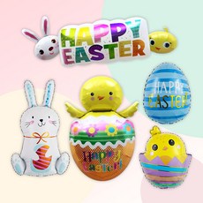 [파티지_로켓] 부활절 풍선 세트 / 교회풍선 부활절계란 댤걀 병아리 토끼 부활절장식, E_1_부활절 캐릭터 5종 풍선세트