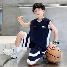 臺灣熱銷男童無袖球服套裝夏季薄款兒童拚色寬鬆運動裝潮酷背心短褲兩件套