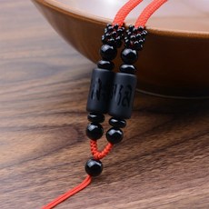 昱晶閣 黑瑪瑙六字真言吊墜掛繩 桶珠玉佩項鍊繩 可伸縮可調式 多色繩款, 1件, 可調繩+磨砂黑瑪瑙(六字真言), 紅繩