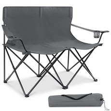 2인용 캠핑 의자 대형 더블 시트 접이식 휴대용 캠핑 벤치 의자 야외 낚시 피크닉용 휴대용 가방 포함, 1개, 회색