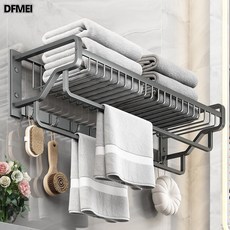 DFMEI 太孔鋁毛巾架衛生間置物架一體浴室免打孔廁所洗手間太空鋁浴巾架, 1個, 如圖