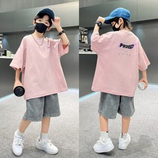 삐삐네옷가게 남아 주니어 파스텔 핑크 반바지 세트