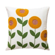 復古北歐風簇絨手繪靠墊抱枕套 沙發流蘇枕套, 向日葵,枕頭套【45*45】