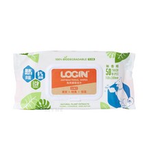 LOGIN 寵物護理濕巾 99.9% 抑菌 無香精, 1個, 50抽