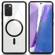 YZB 삼성 갤럭시 노트 20용 마그네틱 케이스 블랙/투명 | MagSafe와 호환 슬림 핏 경량 충격 방지 군용 등급 보호 황변 방지 긁힘 뒷면299624