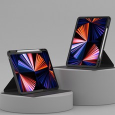 COWHORN 適用 iPad 10.2 旋轉平板保護套 (含筆槽), 黑色, 1個