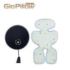 GIO Pillow 推車座墊花色款 二合一遮陽行動風扇 2件組 推車涼墊 夾式USB風扇, 1個, A型(褲型)-水手熊藍 + 二合一風扇