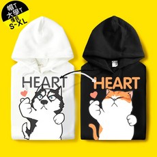 帽T 大學T 刷毛情侶裝 情侶裝 MIT台灣製 暖暖刷毛 合體貓狗手指HEART 24小時快速出貨, 連帽灰衣橘貓,S, 詳見包裝