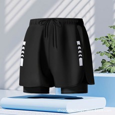 ibooooo 男士運動雙層泳褲, DK169 黑色