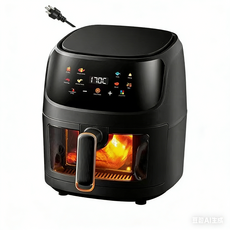 智能可視化空氣炸鍋，聚能熱風迴圈，無油健康烹飪，一鍵智能觸控, 黑色, QF-605D