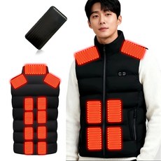 발열조끼 17구역 히팅 온열조끼+20000mAh보조배터리 세트 스키 캠핑 하이킹 및 일상 겨울 착용에 적합