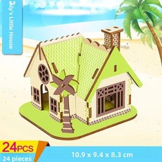 나무로 미니어처 하우스 조립 모델 퍼즐 교육용 수공예 빌딩 블록, 25. 엘리의 오두막 + 조명 효과