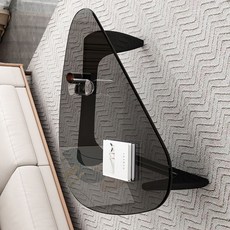 몬테리아 소파테이블 강화유리 거실 티테이블 좌식테이블 G518-065, 블랙 다리 + 블랙그레이 유리 - (91x65cm)