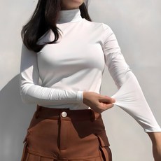 로로얼로이 여성 골프이너웨어 봄 가을 UV차단 솔리드 하이넥 기능성 반목 티셔츠 골프웨어