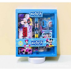 卡通文具套裝組：台灣出貨，內含文具盒、尺、橡皮擦、彩色鉛筆，多款獨角獸、ELKITTY、DORAEMON卡通造型可選, 藍色米奇, 1個